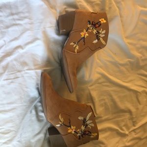 Tan Floral Booties